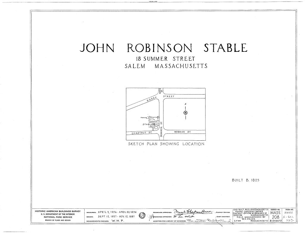 John Robinson Stable, 18 Summer Street, Salem, Essex County, MA, measured drawing filed with the federal survey
