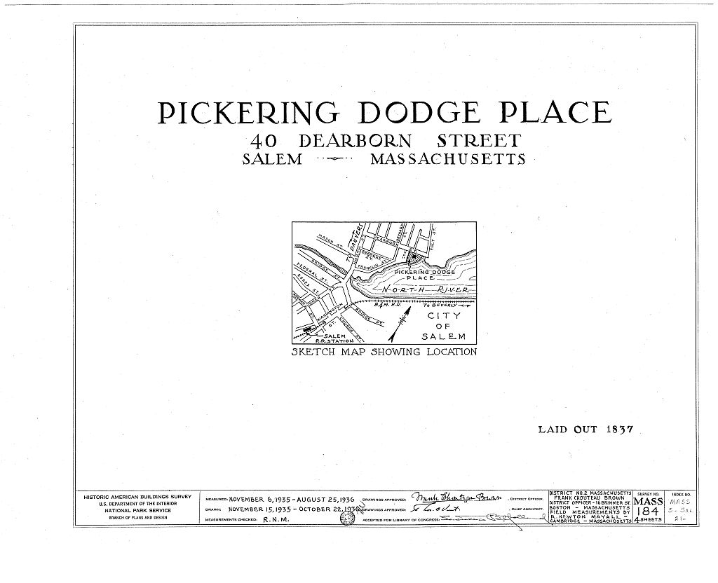 Pickering Dodge Place, 40 Dearborn Street, Salem, Essex County, MA, measured drawing filed with the federal survey