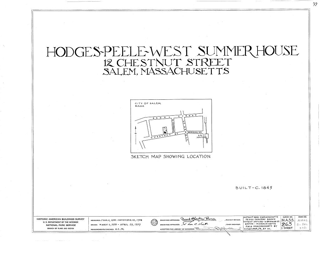 Hodges-Peele-West Summerhouse, 12 Chestnut Street, Salem, Essex County, MA, measured drawing filed with the federal survey