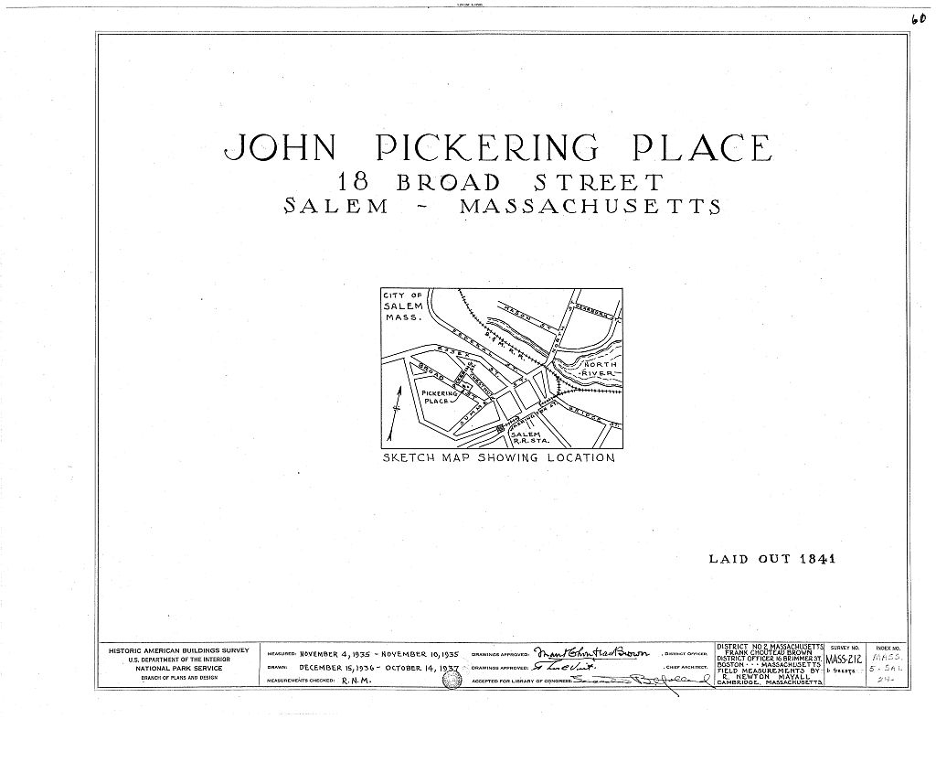 John Pickering Place, 18 Broad Street, Salem, Essex County, MA, measured drawing filed with the federal survey