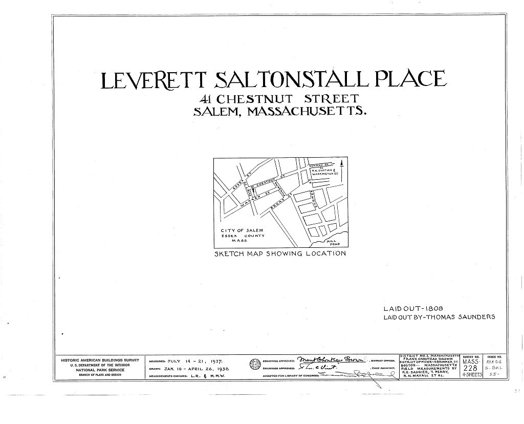 Leverett Saltonstall Place, 41 Chestnut Street, Salem, Essex County, MA, measured drawing filed with the federal survey
