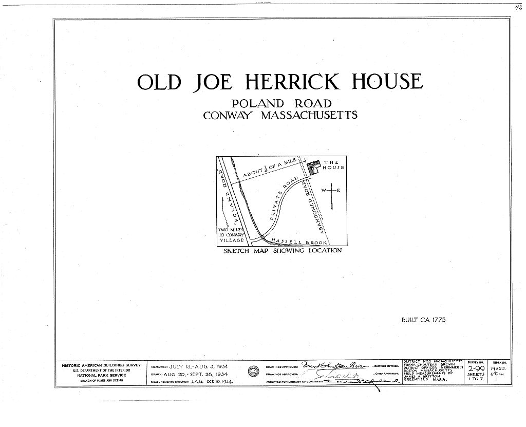 Old Joe Herrick House, Poland Road, Conway, Franklin County, MA, measured drawing filed with the federal survey