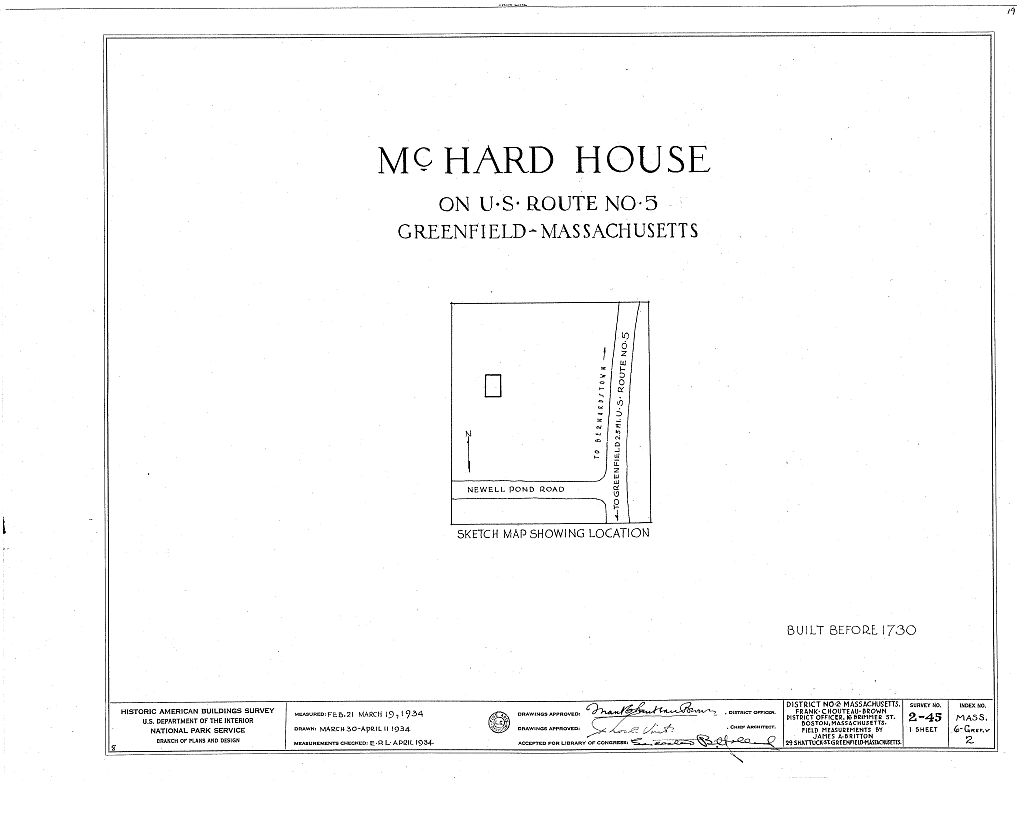 McHard House, U.S. Route 5, Greenfield, Franklin County, MA, measured drawing filed with the federal survey
