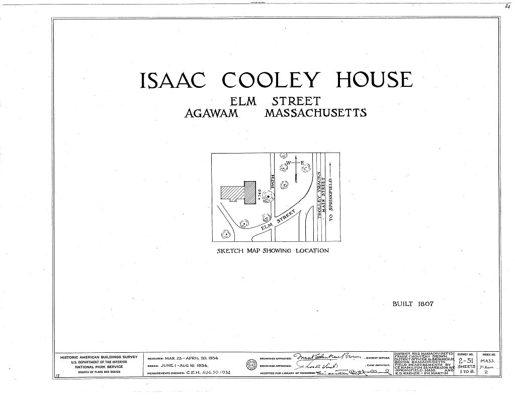 Isaac Cooley House, 740 Elm Street, Agawam, Hampden County, MA, measured drawing filed with the federal survey