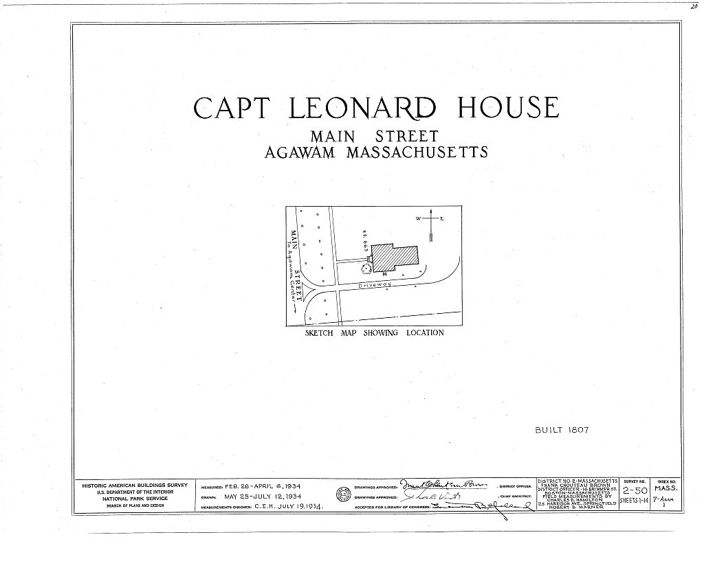 Captain Charles Leonard House, 663 Main Street, Agawam, Hampden County, MA, measured drawing filed with the federal survey
