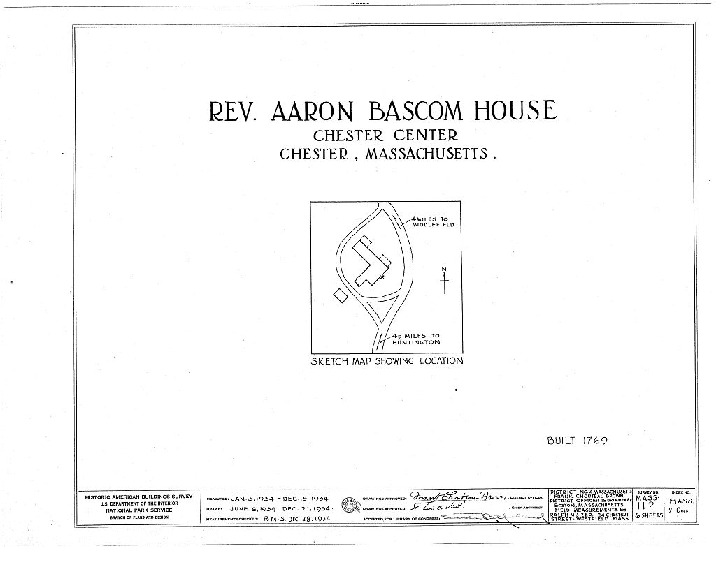 Reverend Aaron Bascom House, Middlefield Road, Chester, Hampden County, MA, measured drawing filed with the federal survey