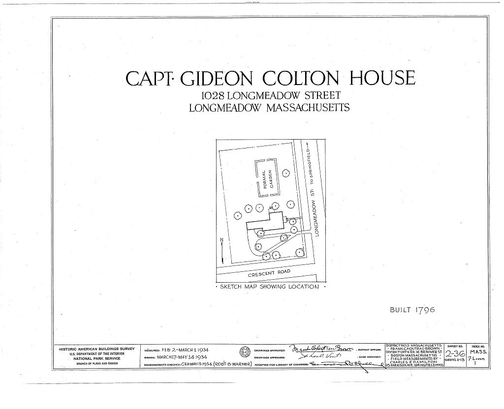 Captain Gideon Colton House, 1028 Longmeadow Street, Longmeadow, Hampden County, MA, measured drawing filed with the federal survey