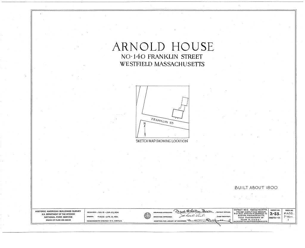 Arnold House, 140 Franklin Street, Westfield, Hampden County, MA, measured drawing filed with the federal survey