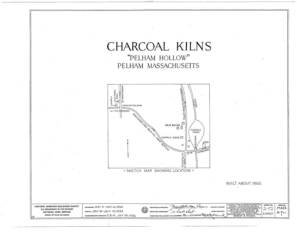 Charcoal Kilns, Valley Road, Pelham, Hampshire County, MA, measured drawing filed with the federal survey