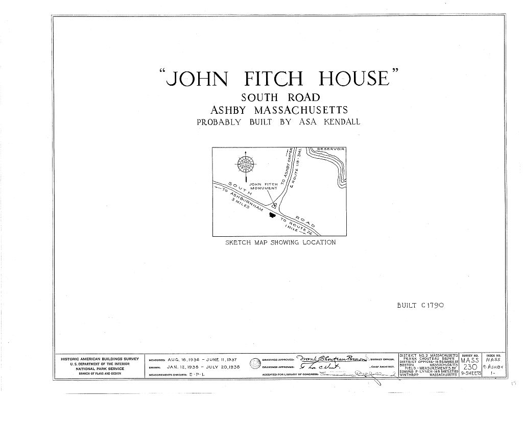 Asa Kendall House, South Road, Ashby, Middlesex County, MA, measured drawing filed with the federal survey