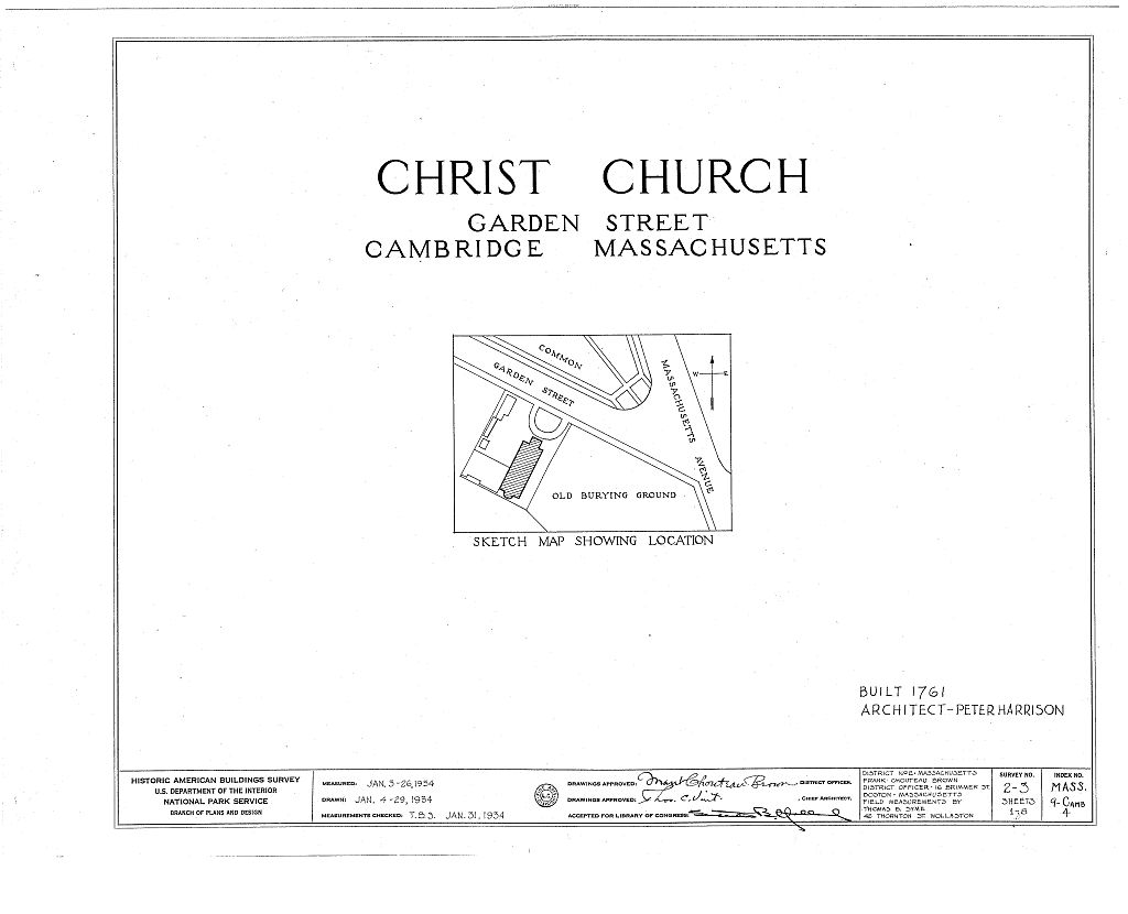 Christ Church, Garden Street, Cambridge, Middlesex County, MA, measured drawing filed with the federal survey