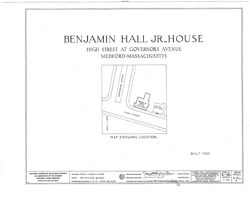 Benjamin Hall Jr. House, 57 High Street, Medford, Middlesex County, MA, measured drawing filed with the federal survey