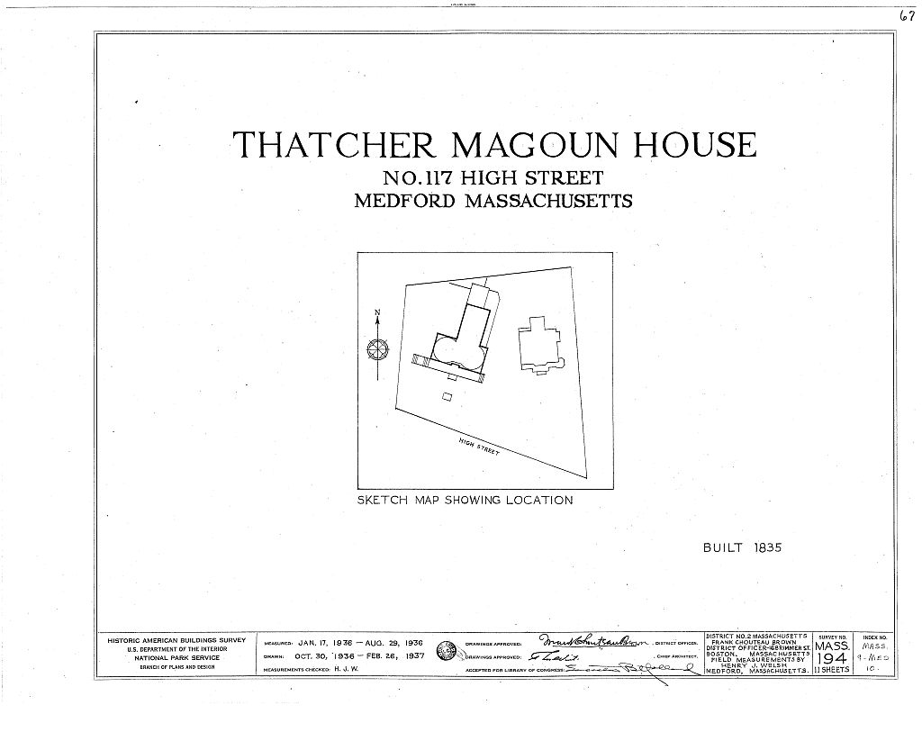 Thatcher Magoun House, 117 High Street, Medford, Middlesex County, MA, measured drawing filed with the federal survey