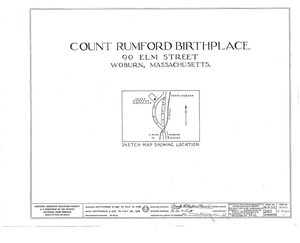 Count Rumford Birthplace (Garden), 90 Elm Street, North Woburn, Middlesex County, MA, measured drawing filed with the federal survey