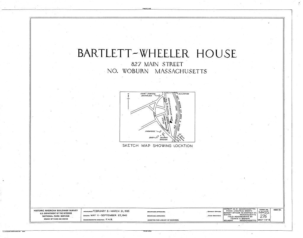 Bartlett-Wheeler House, 827 Main Street, North Woburn, Middlesex County, MA, measured drawing filed with the federal survey
