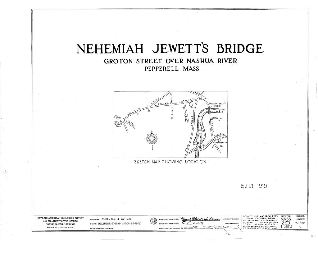 Nehemiah Jewett Bridge, Groton Street, spanning Nashua River, Pepperell, Middlesex County, MA, measured drawing filed with the federal survey