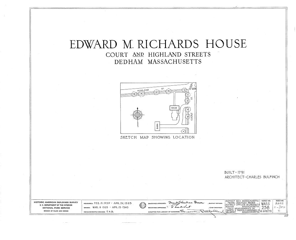 Edward M. Richards House, Highland Avenue, Dedham, Norfolk County, MA, measured drawing filed with the federal survey