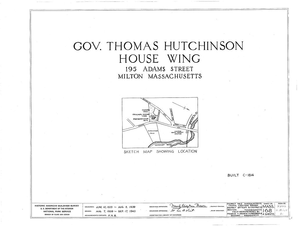Governor Thomas Hutchinson House (Wing), measured drawing filed with the federal survey