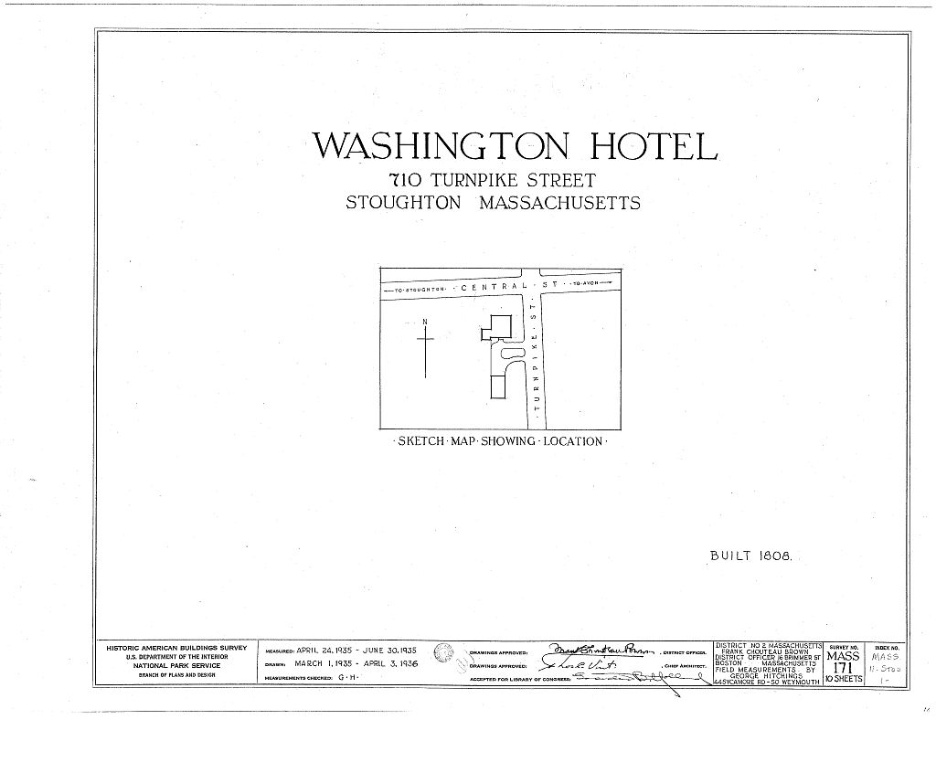 Washington Hotel, 710 Turnpike Street, Stoughton, Norfolk County, MA, measured drawing filed with the federal survey