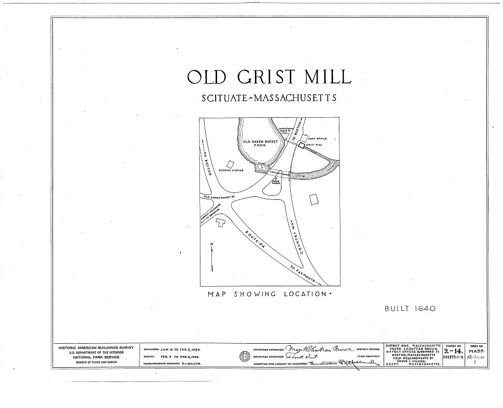 Isaac Stedman Grist Mill, County Way, Greenbush, Plymouth County, MA, measured drawing filed with the federal survey