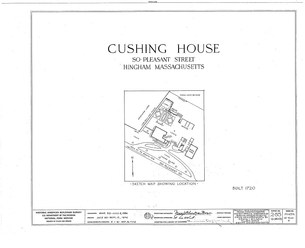 Cushing House, South Pleasant Street, Hingham, Plymouth County, MA, measured drawing filed with the federal survey