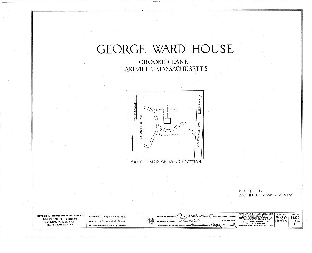 George Ward House, Crooked Lane, Lakeville, Plymouth County, MA, measured drawing filed with the federal survey
