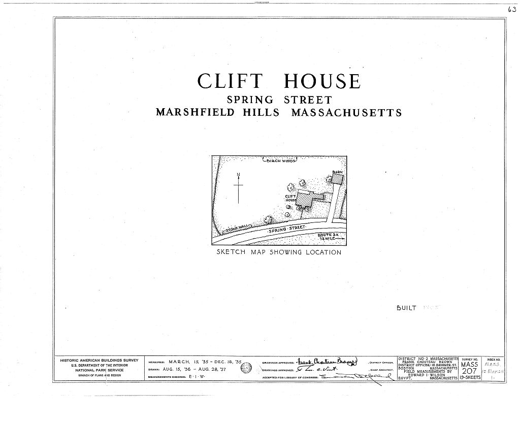 Clift House, Spring Street, Marshfield Hills, Plymouth County, MA, measured drawing filed with the federal survey