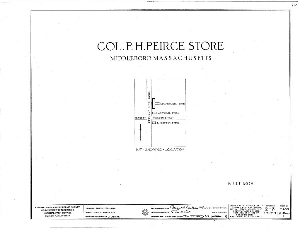 Colonel P. H. Peirce Store, North Main Street, Middleboro, Plymouth County, MA, measured drawing filed with the federal survey