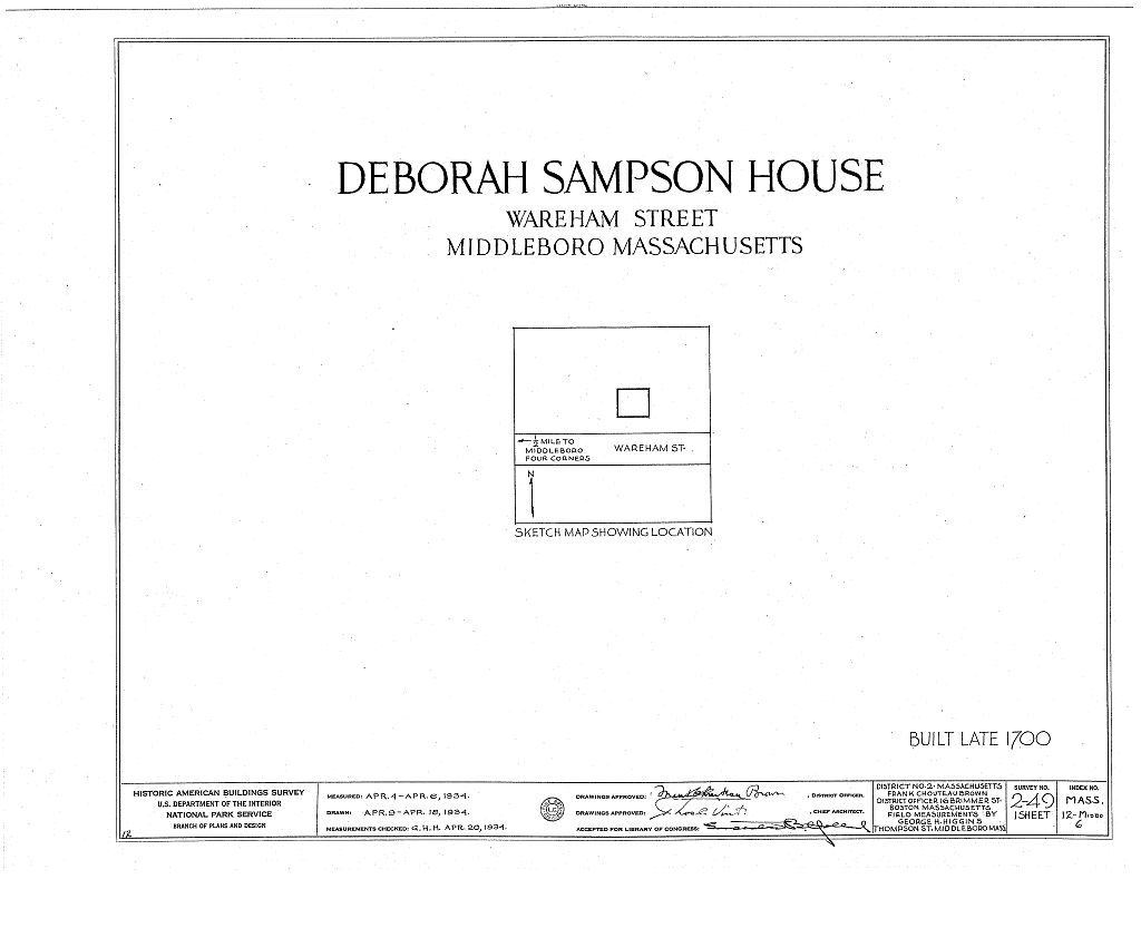 Deborah Sampson House, 280 Wareham Street, Middleboro, Plymouth County, MA, measured drawing filed with the federal survey