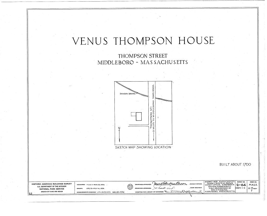 Venus Thompson House, Thompson Street, Middleboro, Plymouth County, MA, measured drawing filed with the federal survey