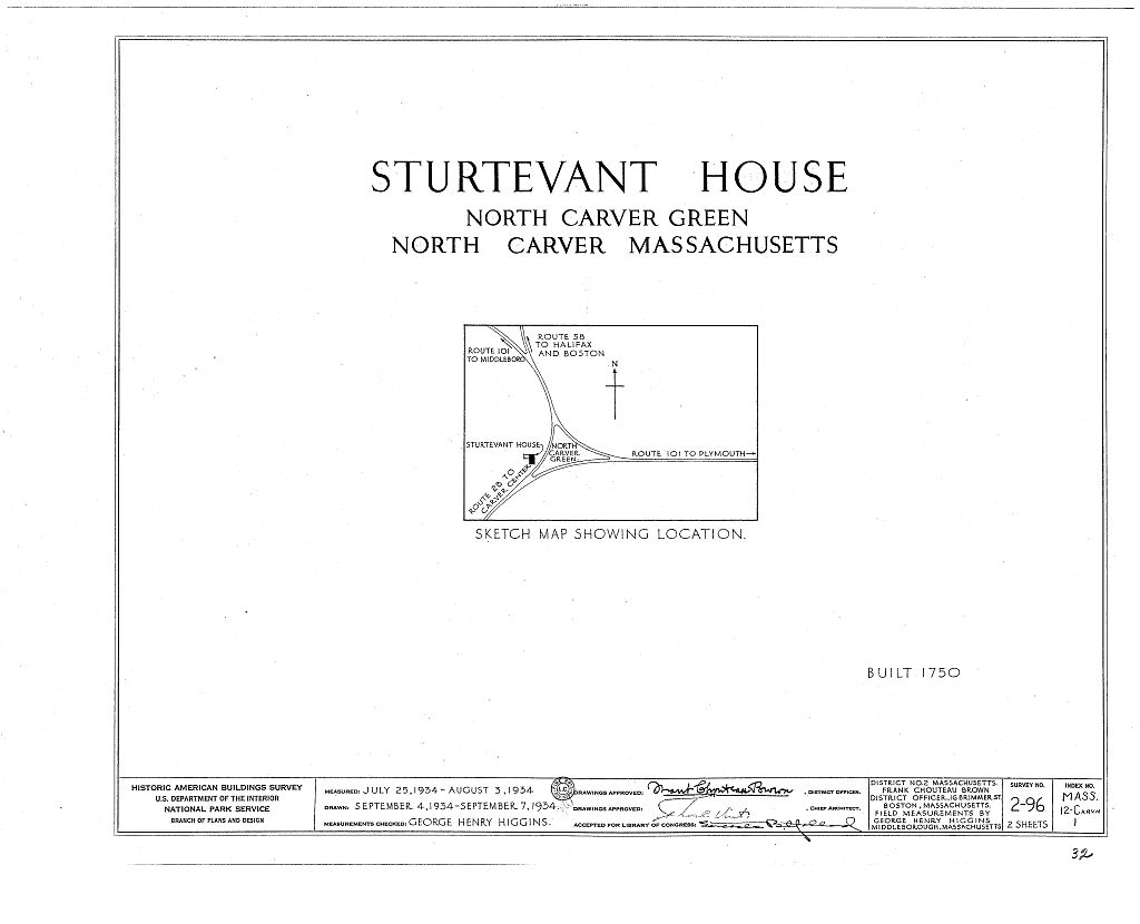 Sturtevant House, North Carver Green, North Carver, Plymouth County, MA, measured drawing filed with the federal survey
