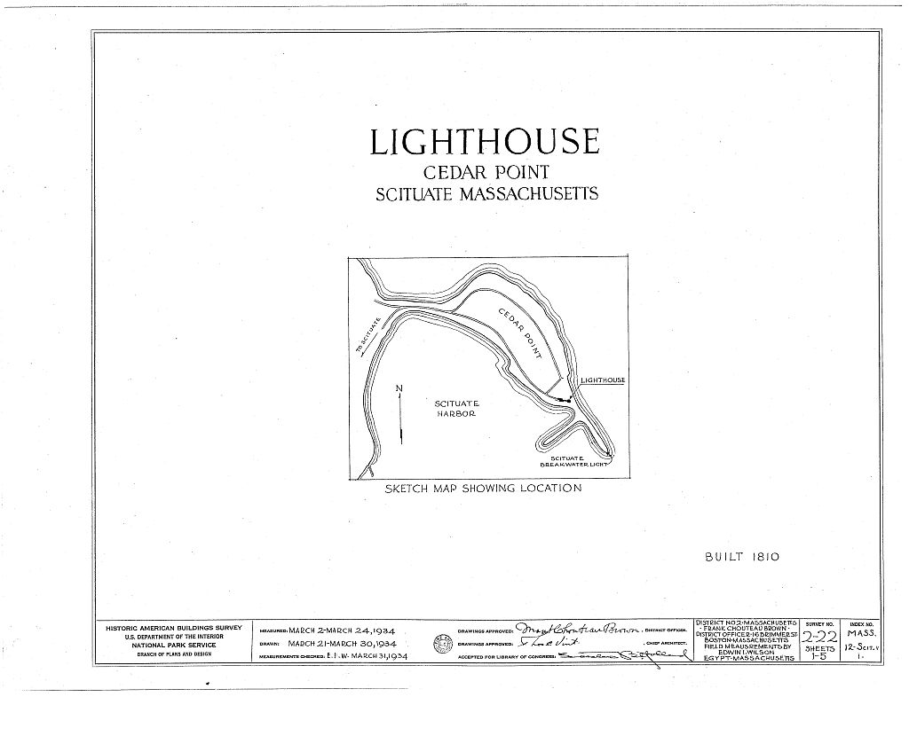 Lighthouse, Cedar Point Scituate Harbor, Scituate, Plymouth County, MA, measured drawing filed with the federal survey