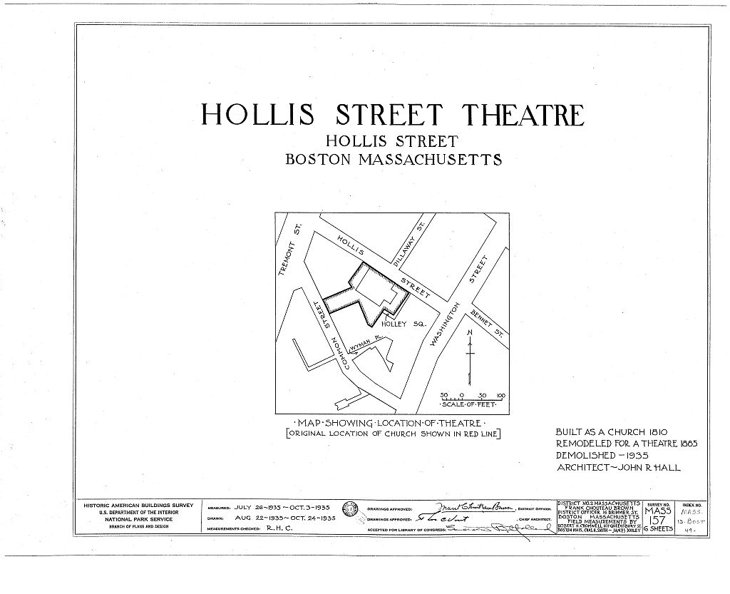 Hollis Street Theater, Hollis Street, Boston, Suffolk County, MA, measured drawing filed with the federal survey