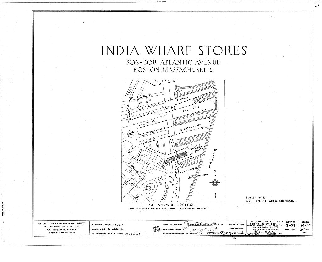 India Wharf Stores, 306-308 Atlantic Avenue, Boston, Suffolk County, MA, measured drawing filed with the federal survey