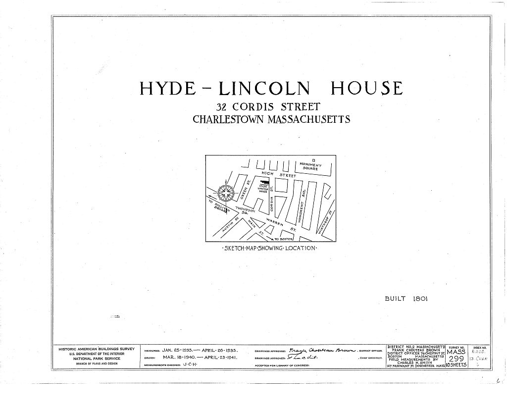 Hyde-Lincoln House, 32 Cordis Avenue, Charlestown, Suffolk County, MA, measured drawing filed with the federal survey