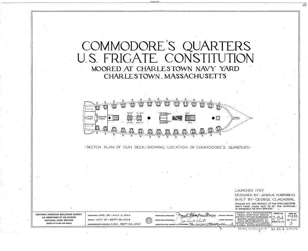 U.S. Frigate Constitution, Commodore's Quarters, U.S. Navy Yard, Charlestown, Suffolk County, MA, measured drawing filed with the federal survey