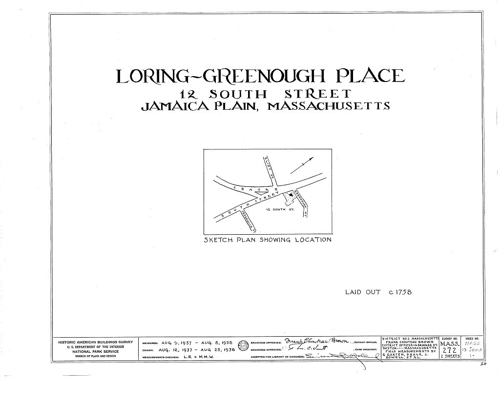 Loring-Greenough Place, 12 South Street, Jamaica Plain, Suffolk County, MA, measured drawing filed with the federal survey