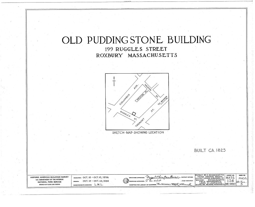 Old Puddingstone Building, 199 Ruggles Street, Roxbury, Suffolk County, MA, measured drawing filed with the federal survey