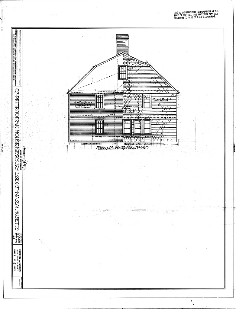 Dr. Peter Toppan House, 5 High Road, Newbury Old Town, Essex County, MA, measured drawing filed with the federal survey