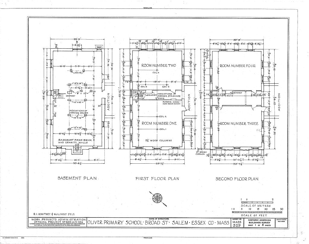 Oliver Primary School, Salem, Essex County, MA, measured drawing filed with the federal survey