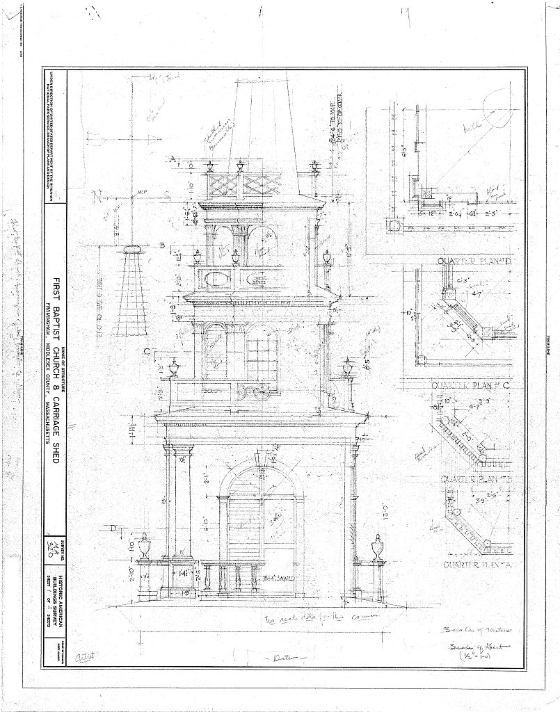 First Baptist Church & Carriage Shed, Framingham, Middlesex County, MA, measured drawing filed with the federal survey