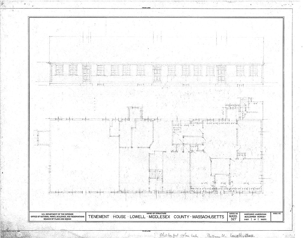 Tenement House, Chelmsford Glass Works, Lowell, Middlesex County, MA, measured drawing filed with the federal survey