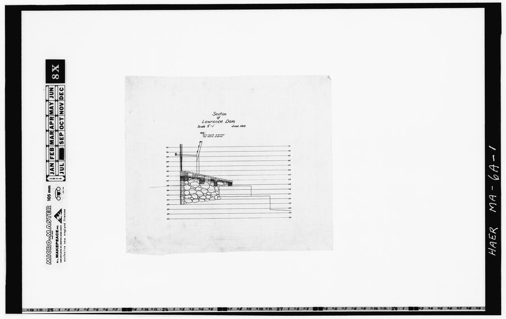 Lawrence Canal, Lawrence Dam, Lawrence & Merrimack Canals, Lowell, Middlesex County, MA, photograph filed with the federal survey