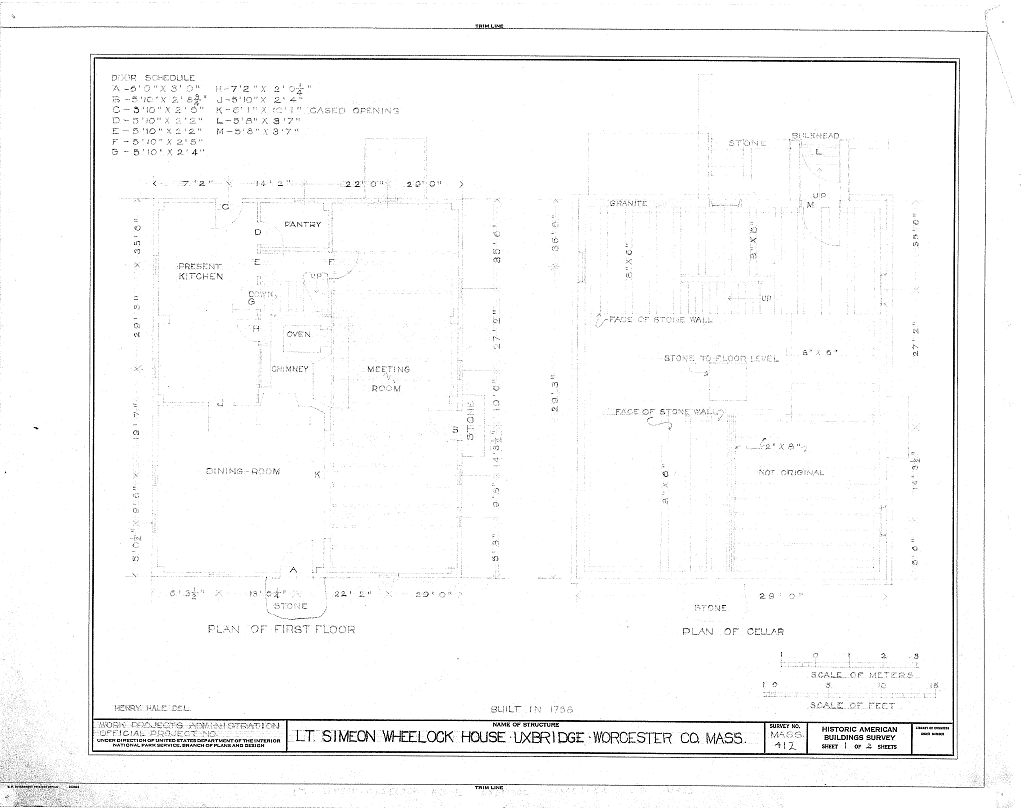 Lieutenant Simeon Wheelock House, North Main Street, Uxbridge, Worcester County, MA, measured drawing filed with the federal survey