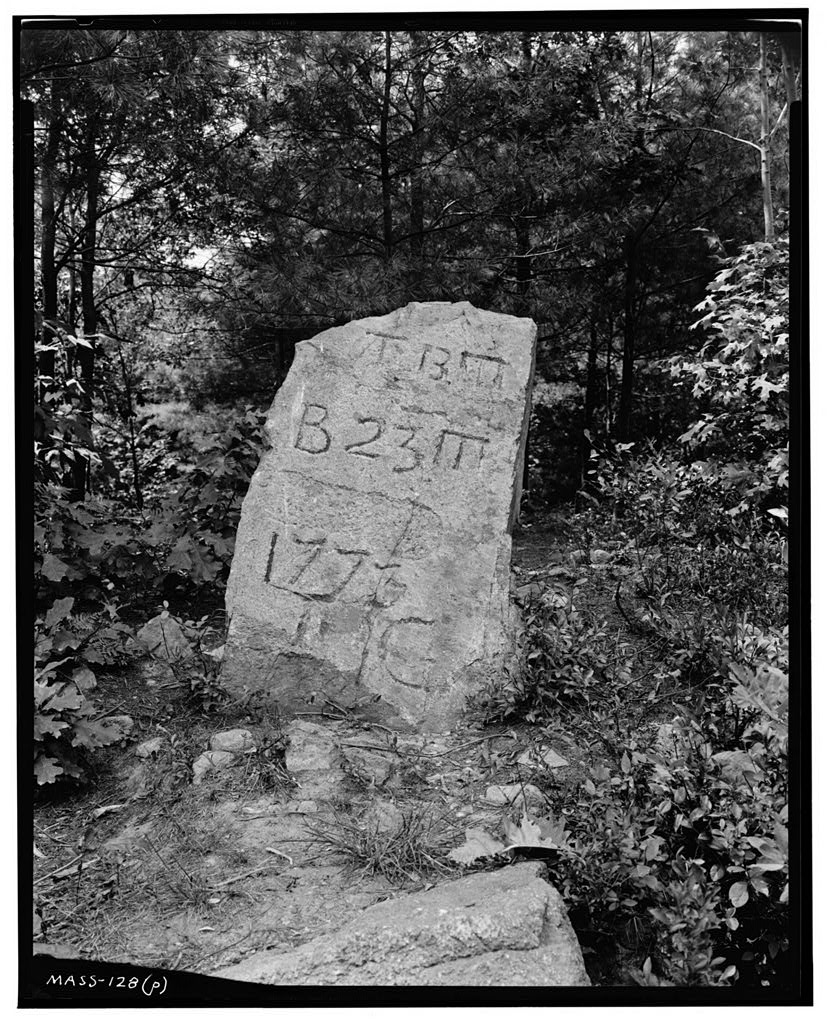 Milestones P, Q, R & S, Bay Street, Easton, Bristol County, MA, photograph filed with the federal survey