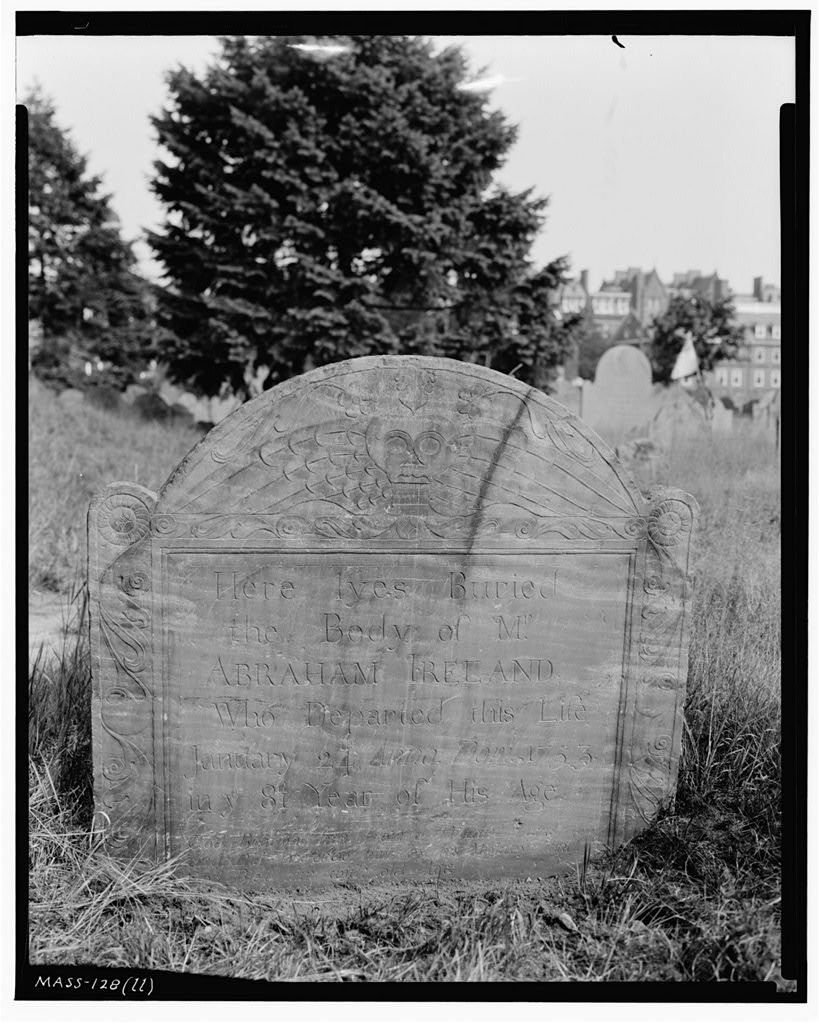 Abraham Ireland Gravestone, Massachusetts Avenue & Garden Street, Cambridge, Middlesex County, MA, photograph filed with the federal survey