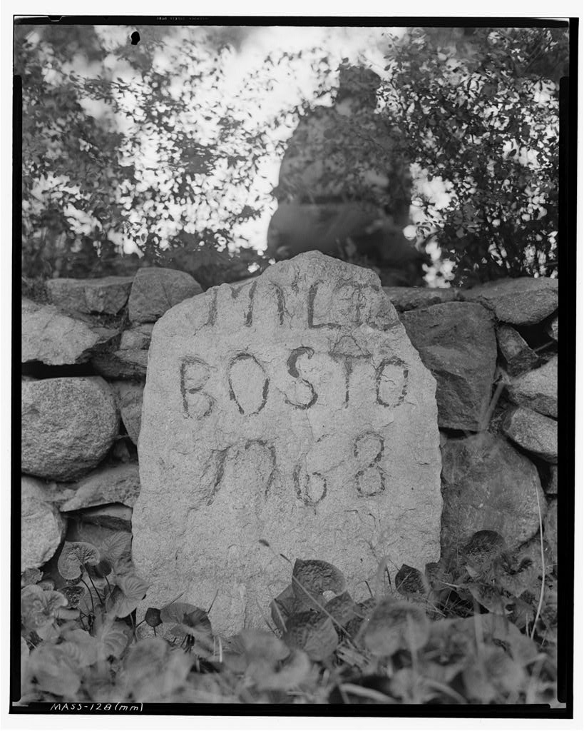 Milestones MM, NN & OO, Various Wayland locations, Wayland, Middlesex County, MA, photograph filed with the federal survey