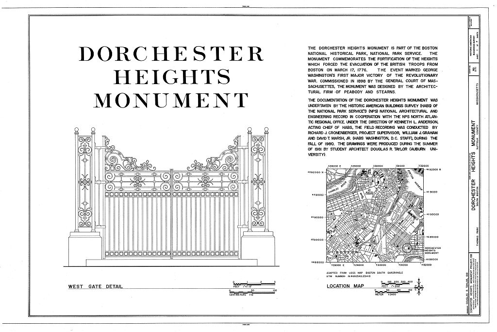 Dorchester Heights Monument, Thomas Park, Boston, Suffolk County, MA, measured drawing filed with the federal survey