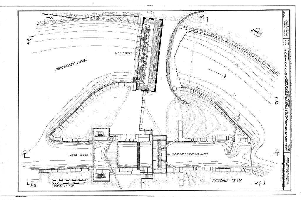 Pawtucket Canal, Guard Locks, Lowell, Middlesex County, MA, measured drawing filed with the federal survey