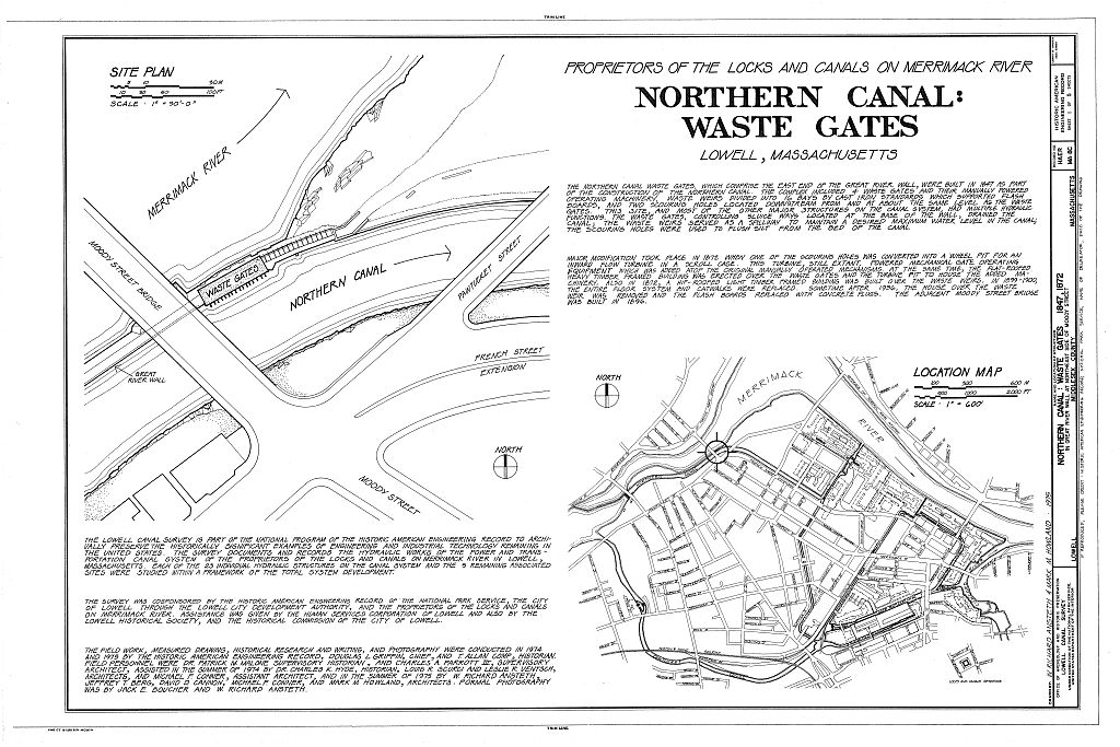 Northern Canal, Waste Gates, Lowell, Middlesex County, MA, measured drawing filed with the federal survey